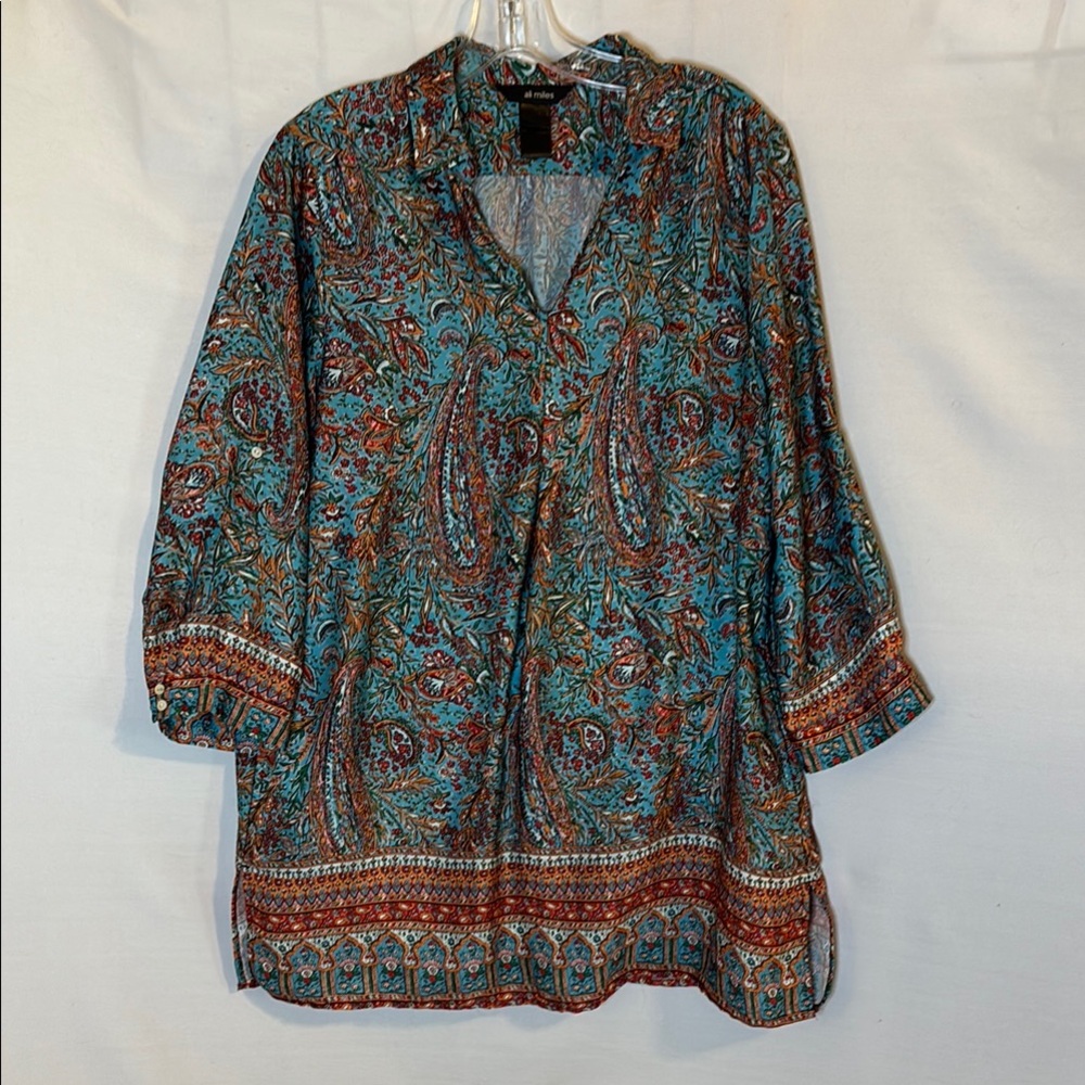 Ali Miles boho satin tunic shirt blouse size  medium